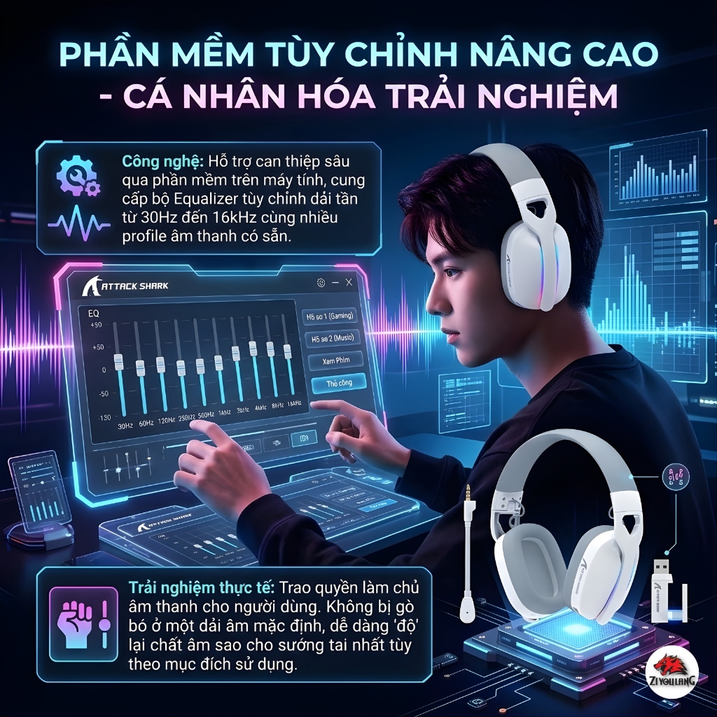 Tai Nghe Không Dây Attack Shark L90 - 3 Mode Kết Nối, Âm Thanh Vòm 7.1, LED RGB, Micro Chống Ồn | BigBuy360 - bigbuy360.vn