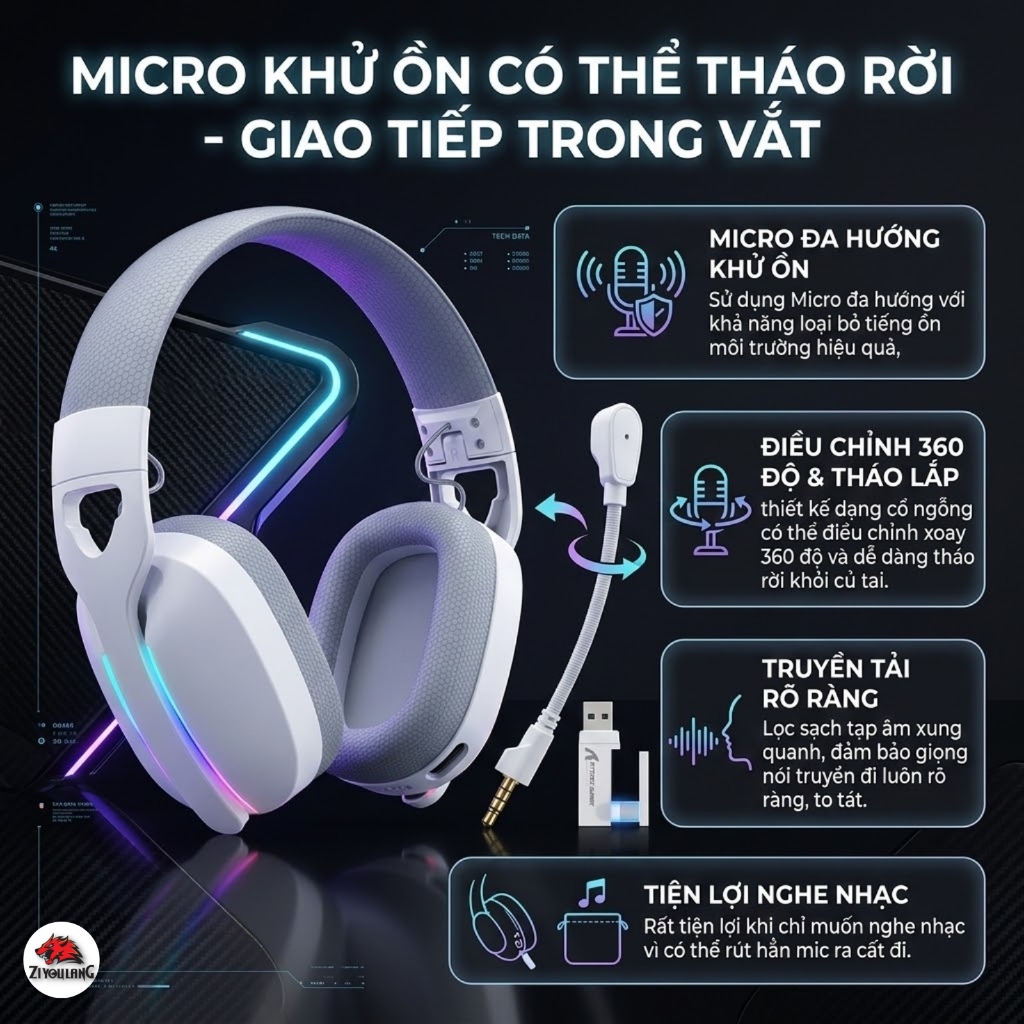 Tai Nghe Không Dây Attack Shark L90 - 3 Mode Kết Nối, Âm Thanh Vòm 7.1, LED RGB, Micro Chống Ồn | BigBuy360 - bigbuy360.vn