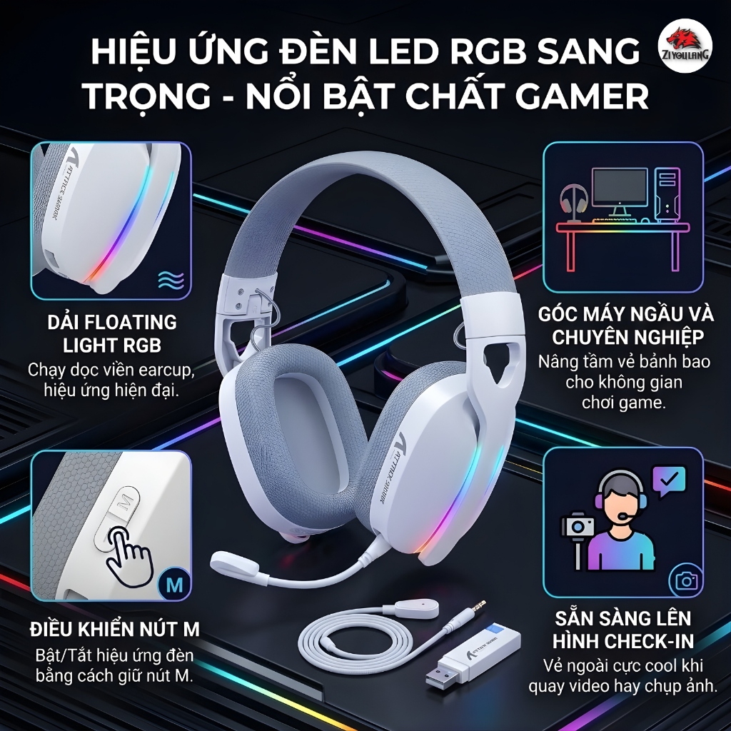 Tai Nghe Không Dây Attack Shark L90 - 3 Mode Kết Nối, Âm Thanh Vòm 7.1, LED RGB, Micro Chống Ồn | BigBuy360 - bigbuy360.vn