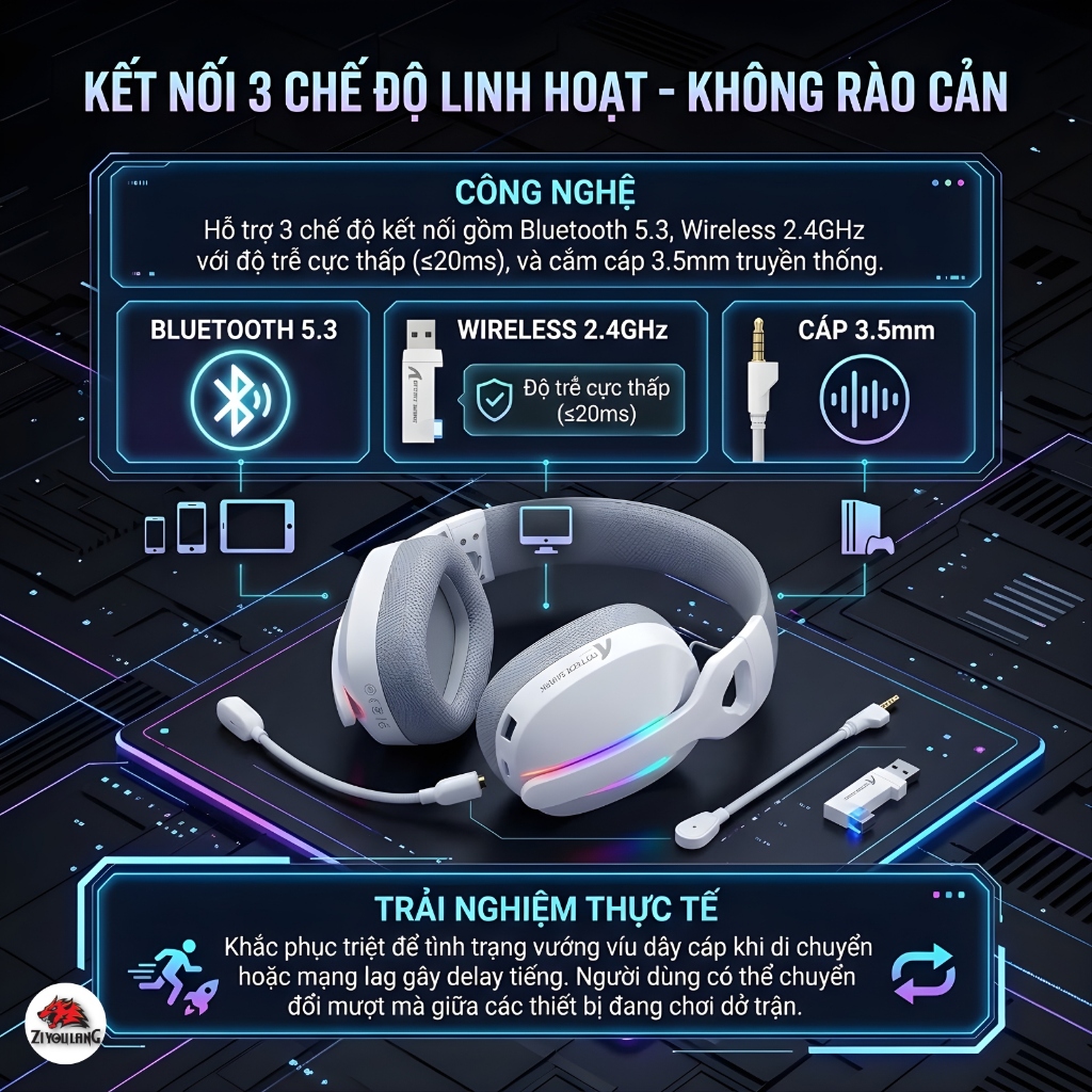 Tai Nghe Không Dây Attack Shark L90 - 3 Mode Kết Nối, Âm Thanh Vòm 7.1, LED RGB, Micro Chống Ồn | BigBuy360 - bigbuy360.vn