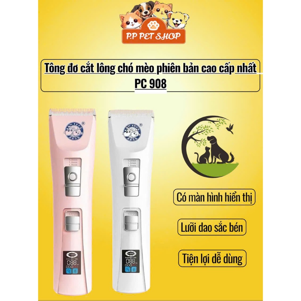 tông đơ cắt lông chó mèo phiên bản cao cấp nhất PC 908 có màn hình hiển thị. chuyên dụng để spa