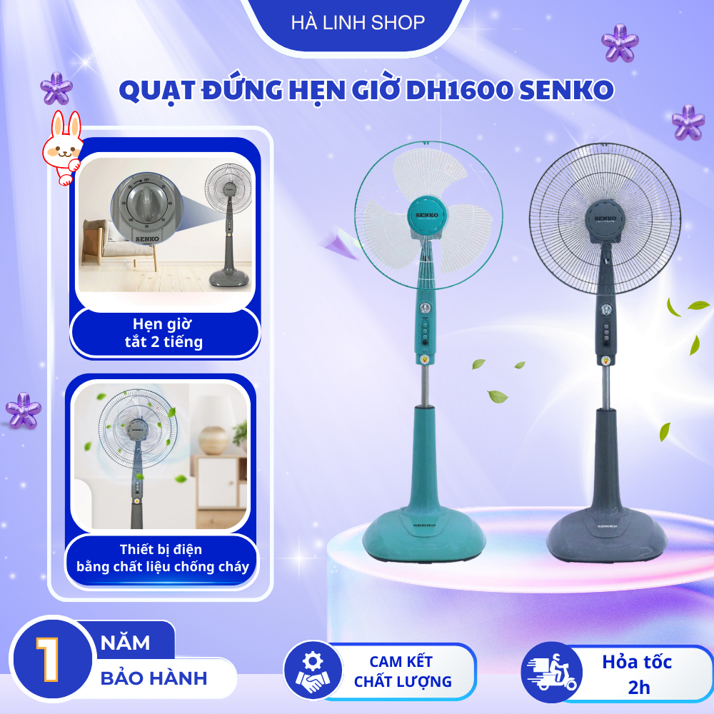 Quạt Đứng 3 Cánh Hẹn Giờ DH1600 Senko Công Suất 47W Không Gây Tiếng Ồn, Động cơ Bạc Thau Bền Bỉ, 3 M