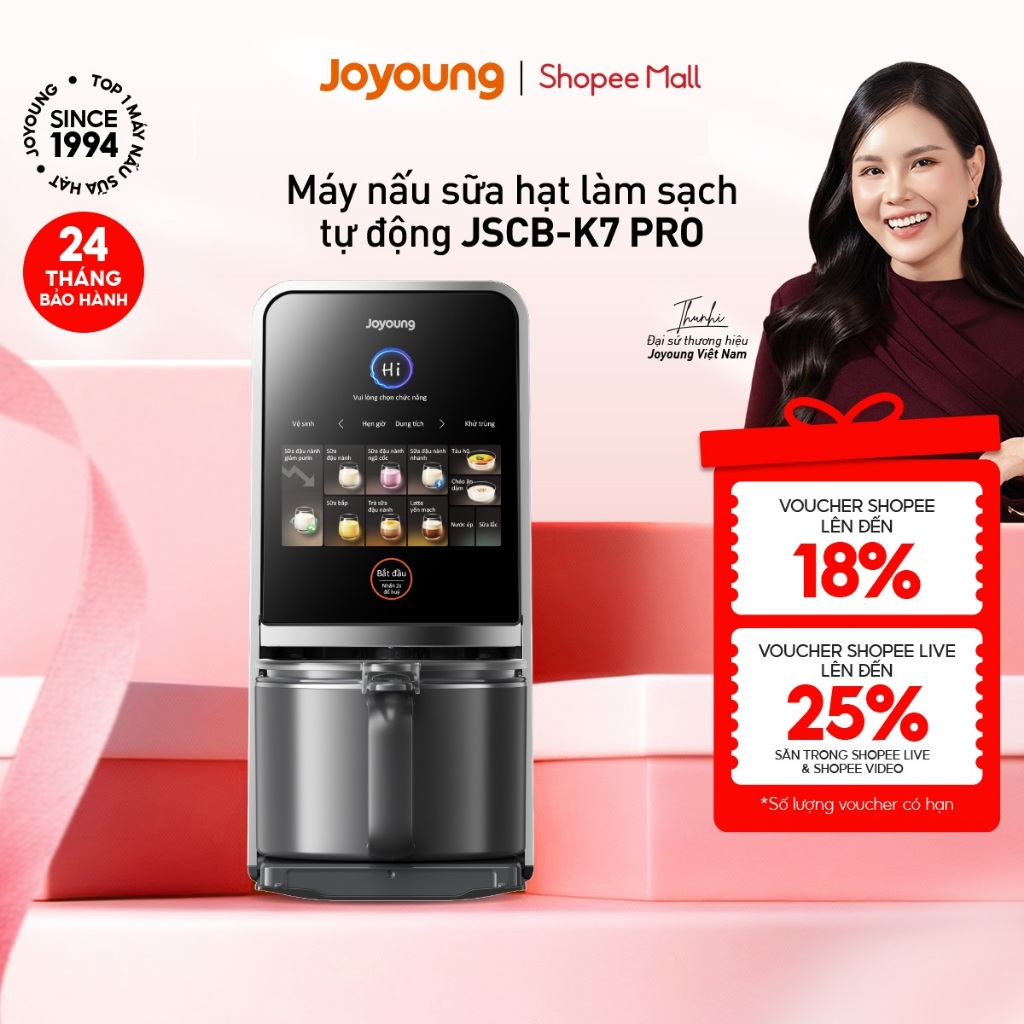Máy nấu sữa hạt đa năng làm sạch tự động Joyoung JSCB-K7 PRO giảm ồn, khử purin chuyên biệt