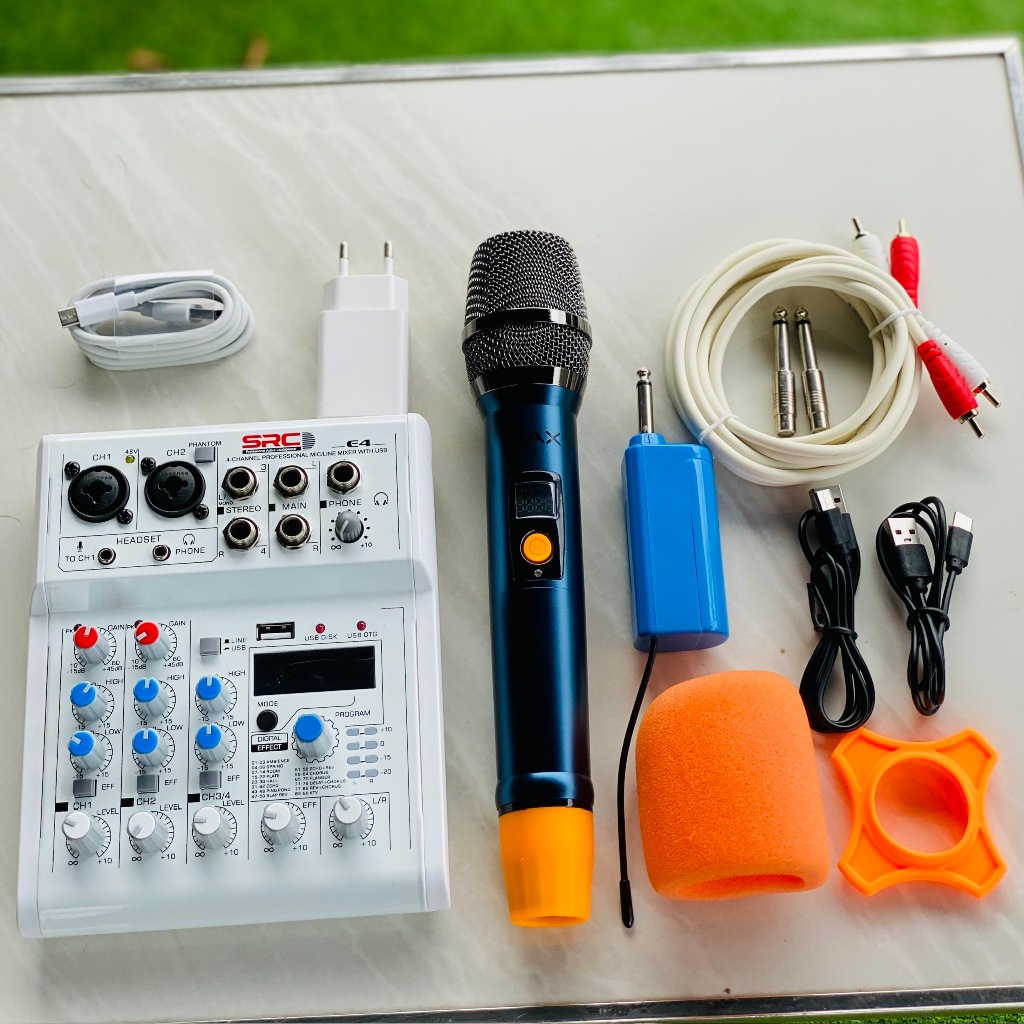 [ Tặng Dây ] Bộ combo karaoke – Mixer E4 + Micro Max36 . Phù hợp karaoke gia đình, livestream hát ha