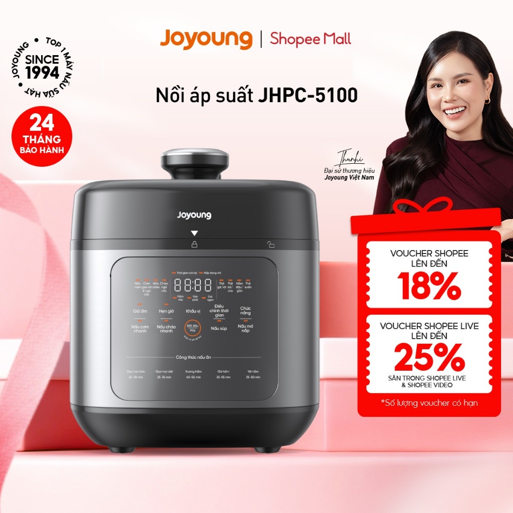 Nồi cơm áp suất, nồi áp suất đa năng 900W Joyoung JHPC-5100 | Dung tích 5L (nấu cơm 1.8L)
