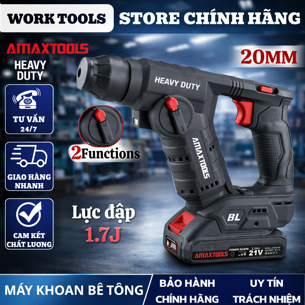 AMAXTOOLS Thân máy khoan bê tông 2 chức năng 21V A3CN12SM