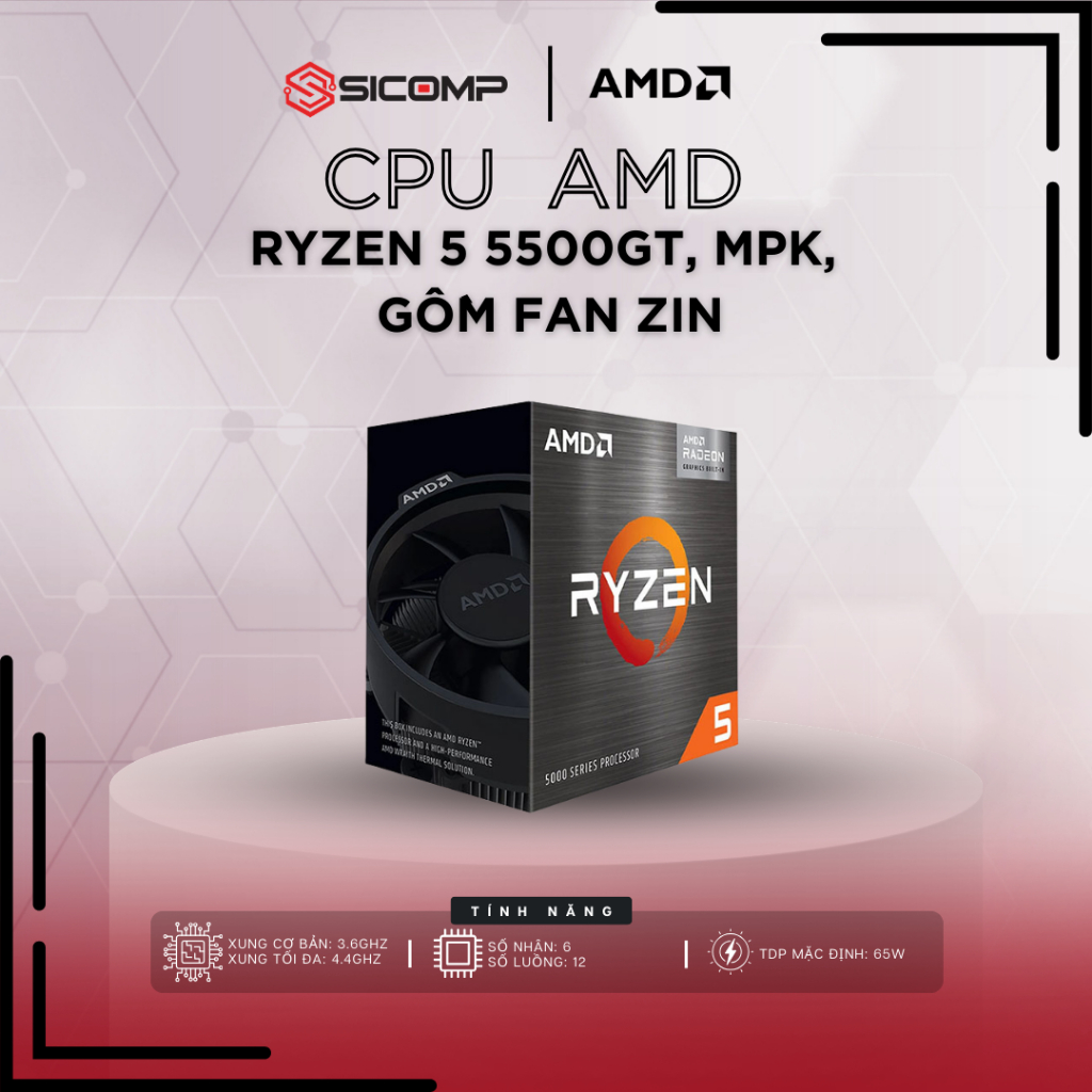 [FV] CPU AMD Ryzen 5 5500GT TRAY, MPK, Gồm fan zin AMD Wraith Stealth CHÍNH HÃNG, BH 3Y
