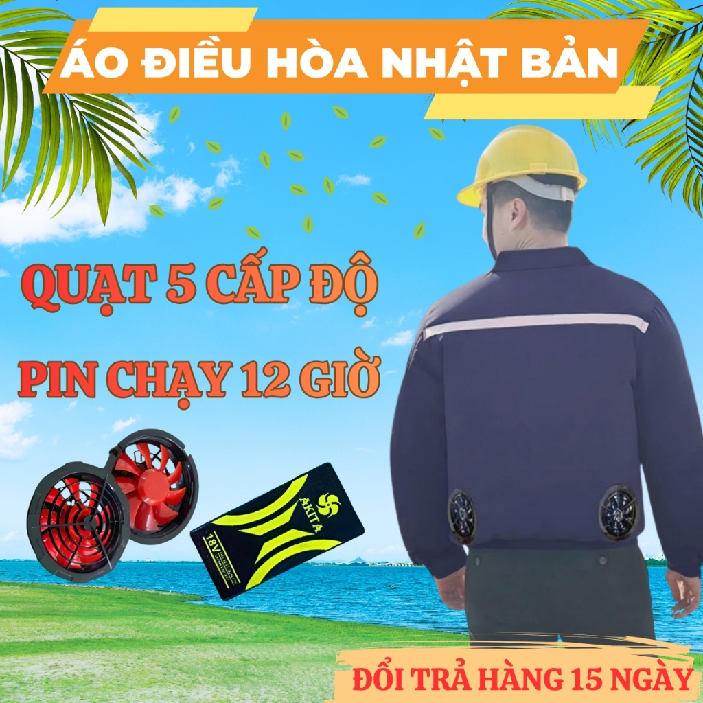 Áo điều hòa chính hãng Akita pin 18V 90000mAh, làm mát nhanh, sử dụng liên tục  12–14 giờ
