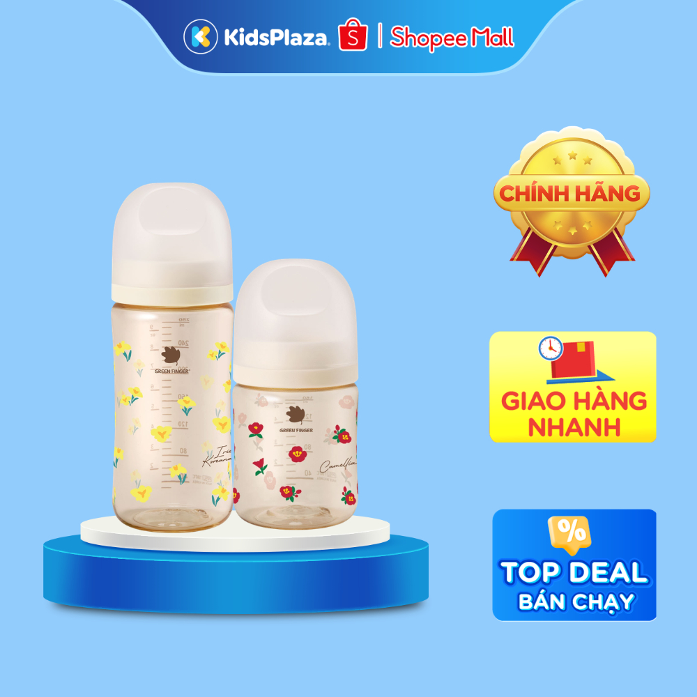 Bình sữa Green Finger Bebegrow PPSU 160ml/ 280ml (Họa tiết ngẫu nhiên)