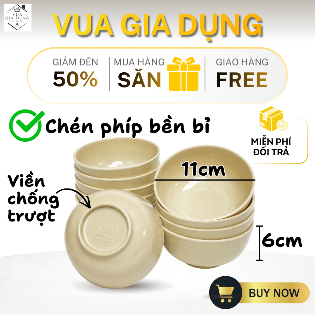 Set 10 Chén Ăn Cơm Nhựa Meka, Chén Súp Phíp, Bát Ăn Cơm