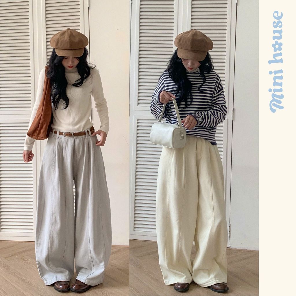 𝐌𝐢𝐧𝐢 𝐇𝐨𝐮𝐬𝐞 - Quần kaki ống rộng nữ form cong nhẹ phối xếp ly che khuyết điểm, tôn dáng Pants Woman Ongs MINI25 | BigBuy360 - bigbuy360.vn