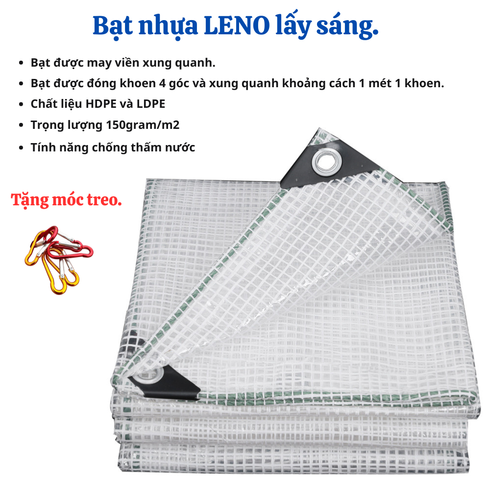 Bạt Che Mưa Lấy Sáng LENO Che Ban Công Sân Vườn, Nhà Kính Trồng Rau, Vách ngăn phòng lạnh, Tặng Móc.