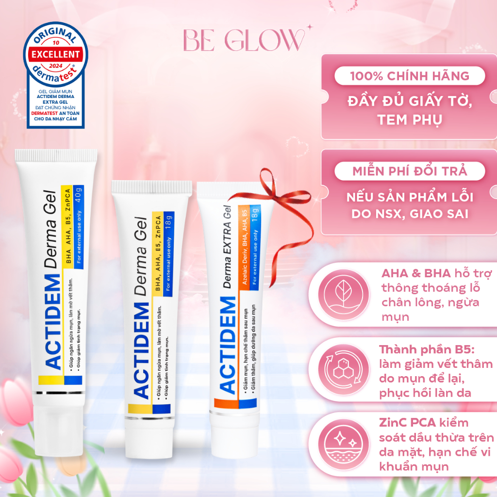 Live Stream Gel giảm mụn, dưỡng ẩm da ACTIDEM Derma Gel /Extra18gr - Be Glow Beauty