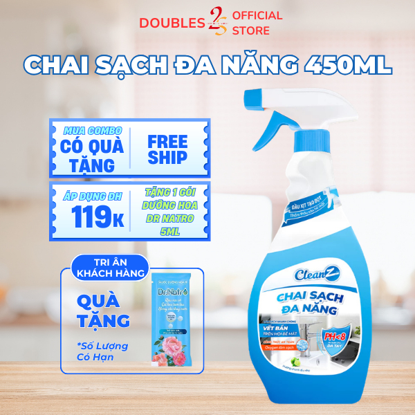 Chai Sạch Đa Năng Nhà Và Bếp Cleanz Làm Sạch Dầu Mỡ, Vết Ố Vàng Dung Tích 450ml | 2S HÀNG CHÍNH HÃNG