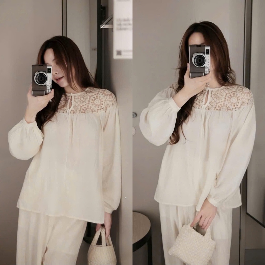 (Hàng Mới): Set Đồ Đi Chơi Cực Đẹp Áo Ren Hoa Giấy Cúc Cài Phối Quần Xuông Trẻ Trung Năng Động-Ảnh Thật Lollaye | BigBuy360 - bigbuy360.vn