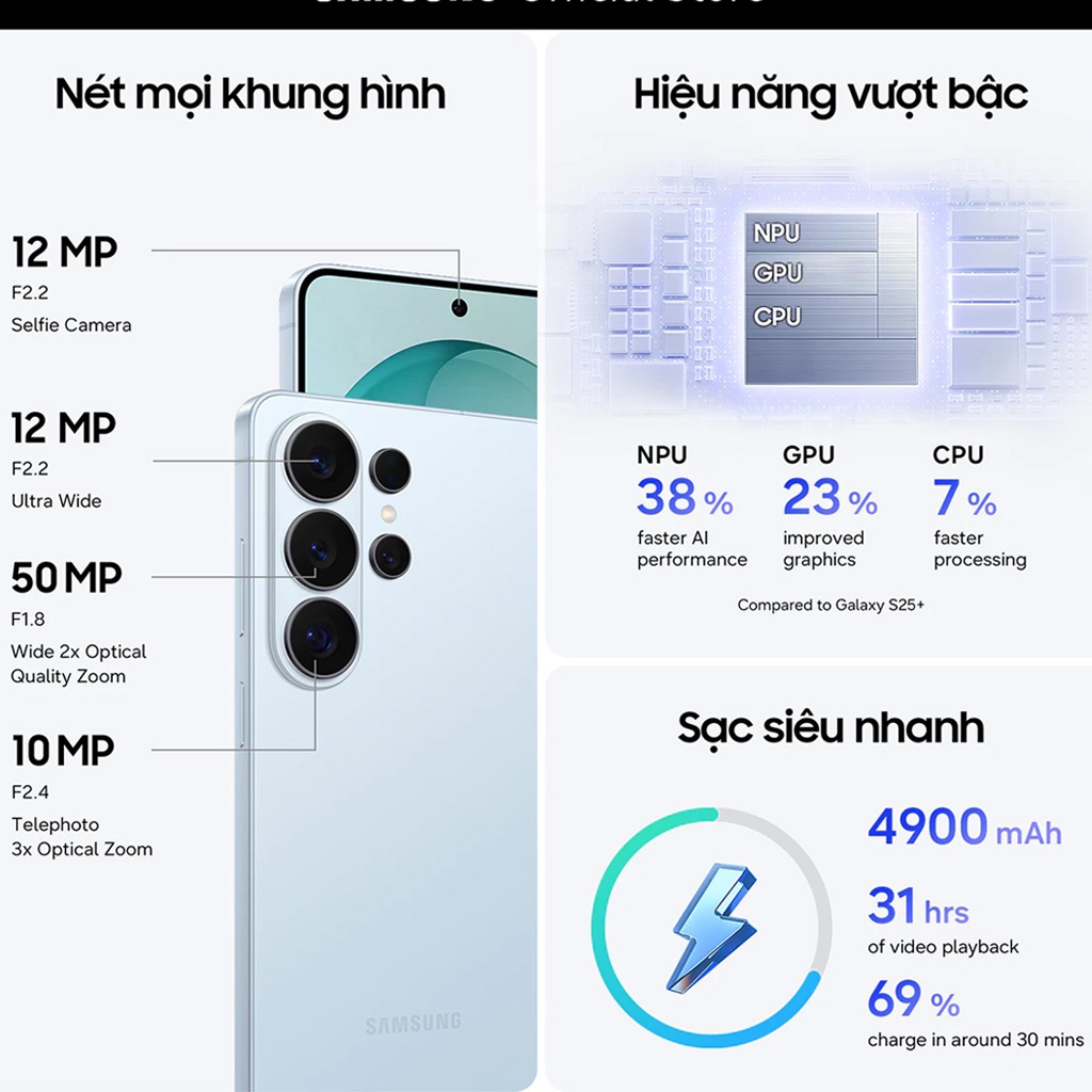 Điện thoại Samsung Galaxy S26 12GB + 256GB| Photo Assist| Creative Studio| 50MP Camera| Pin 4300mAh | BigBuy360 - bigbuy360.vn