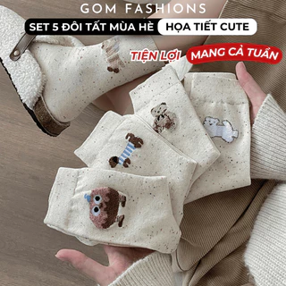 FLASHSALE Set 5 đôi tất nữ họa tiết hoạt hình GOMTAT mang mùa hè chất cotton mềm mịn, thoáng mát