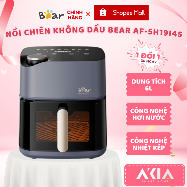 Nồi chiên không dầu Bear AF-5H19I45 - Dung tích 6L, Chiên hơi nước, Điều khiển cảm ứng - Bh 18 tháng