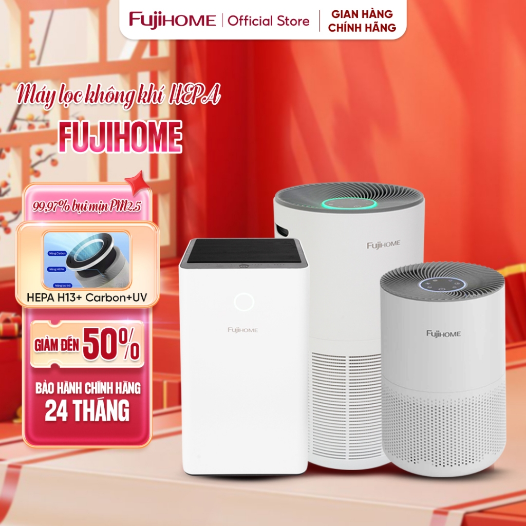 Máy lọc không khí diệt khuẩn UV Led FUJIHOME, màng HEPA lọc bụi mịn PM2.5, kết nối WIFI điều khiển APP