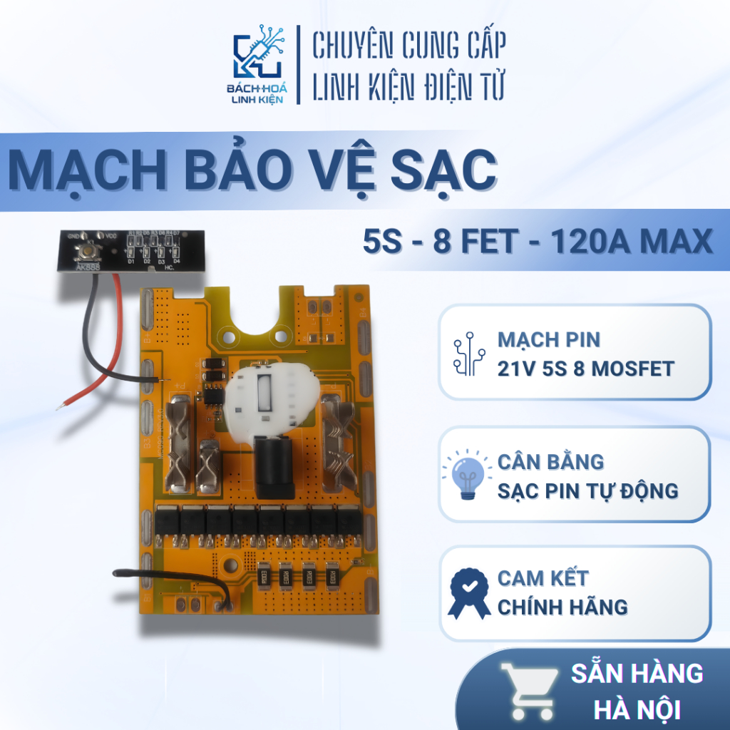 Mạch BMS Makita 5S 21V 8 Mosfet 120A, Mạch Sạc Bảo Vệ Pin Li-ion 18650 Có Led - Bách Hoá Linh Kiện H