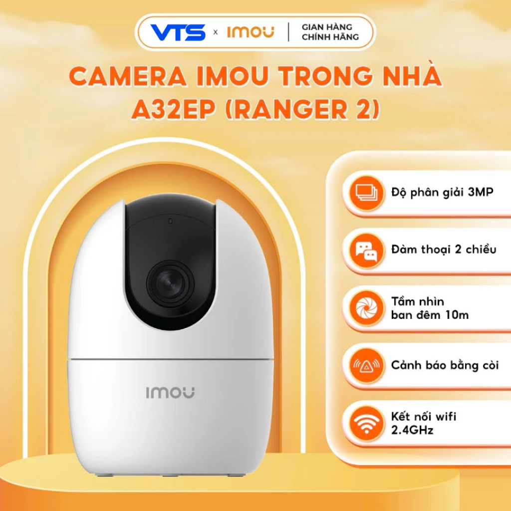 Camera IP Wifi IMOU RANGER 2 A32EP 3MP 2K,Trong Nhà, Xoay 360 Độ, Đàm Thoại 2 Chiều, AI Thông Minh, 