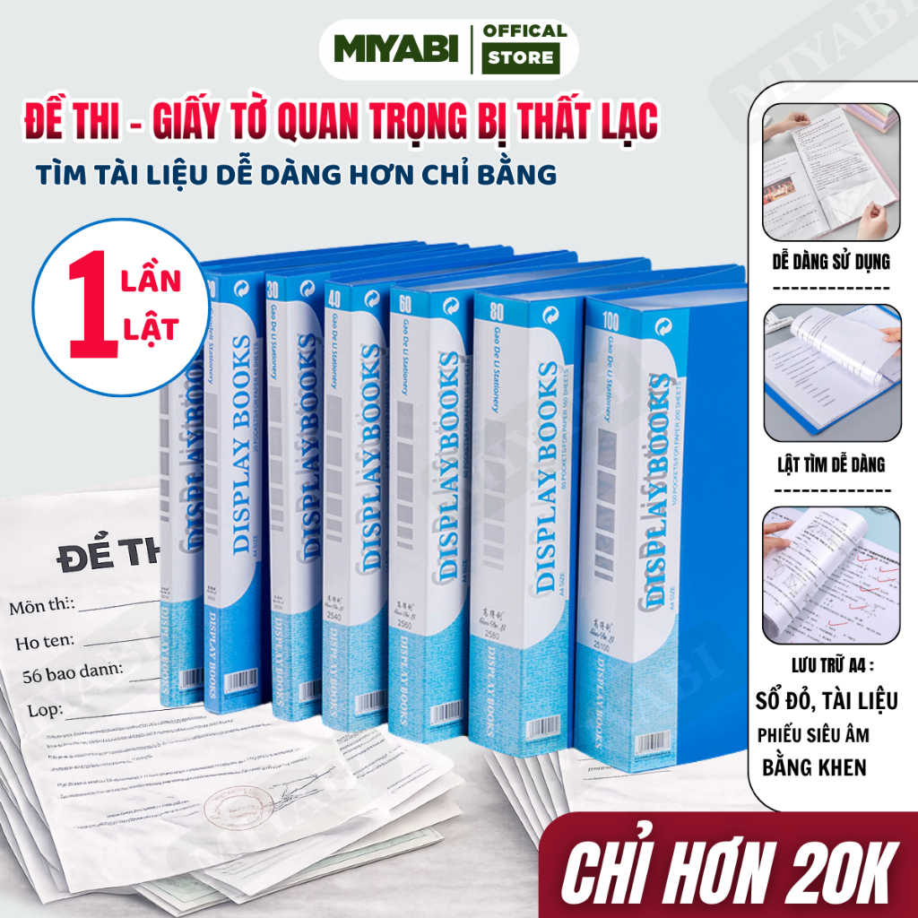 File lá đựng tài liệu a4 nhiều ngăn Xanh Dương 20/30/40/60/80 lá văn phòng phẩm File đựng tài liệu