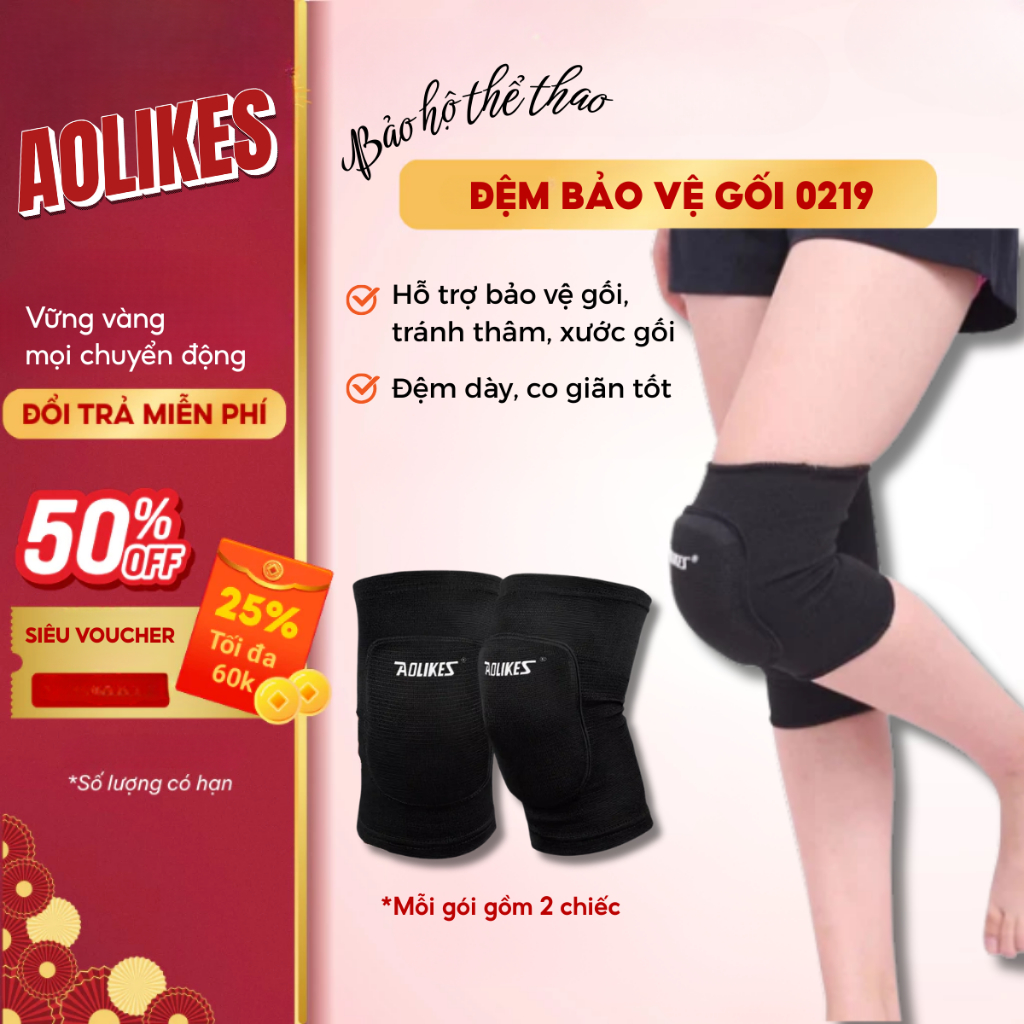 Cặp đệm đầu gối AOLIKES 0219 bảo vệ hỗ trợ chuyên dụng chơi thể thao dành cho trẻ em/ người lớn