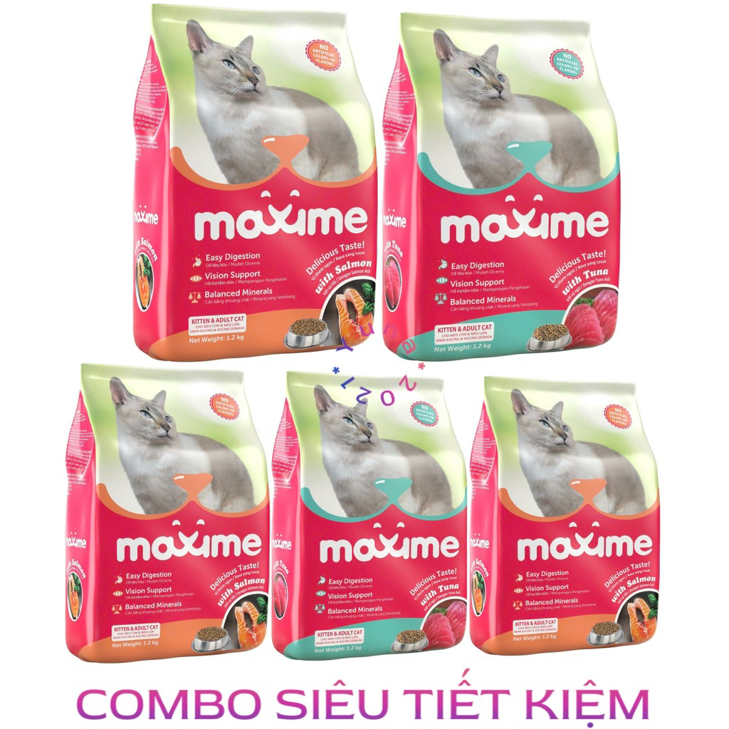 Combo 5 gói hạt Maxime cho mèo mọi độ tuổi - Thức ăn Maxime vị cá Hồi & Ngừ gói 1,2kg