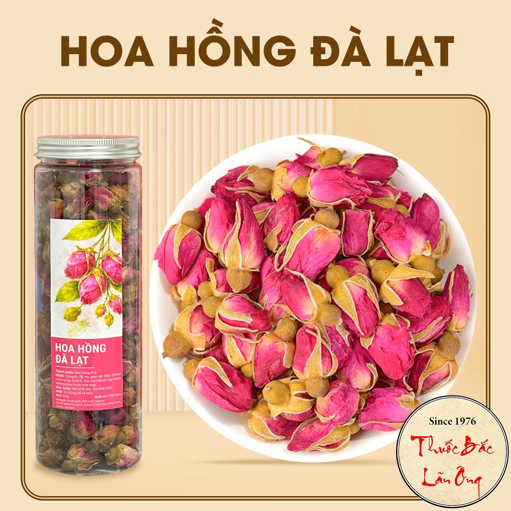 Nụ hoa hồng Đà Lạt 100g, trà hoa hồng, nụ hoa hồng khô, thơm, dùng pha trà, decor, trang trí - Lãn Ông