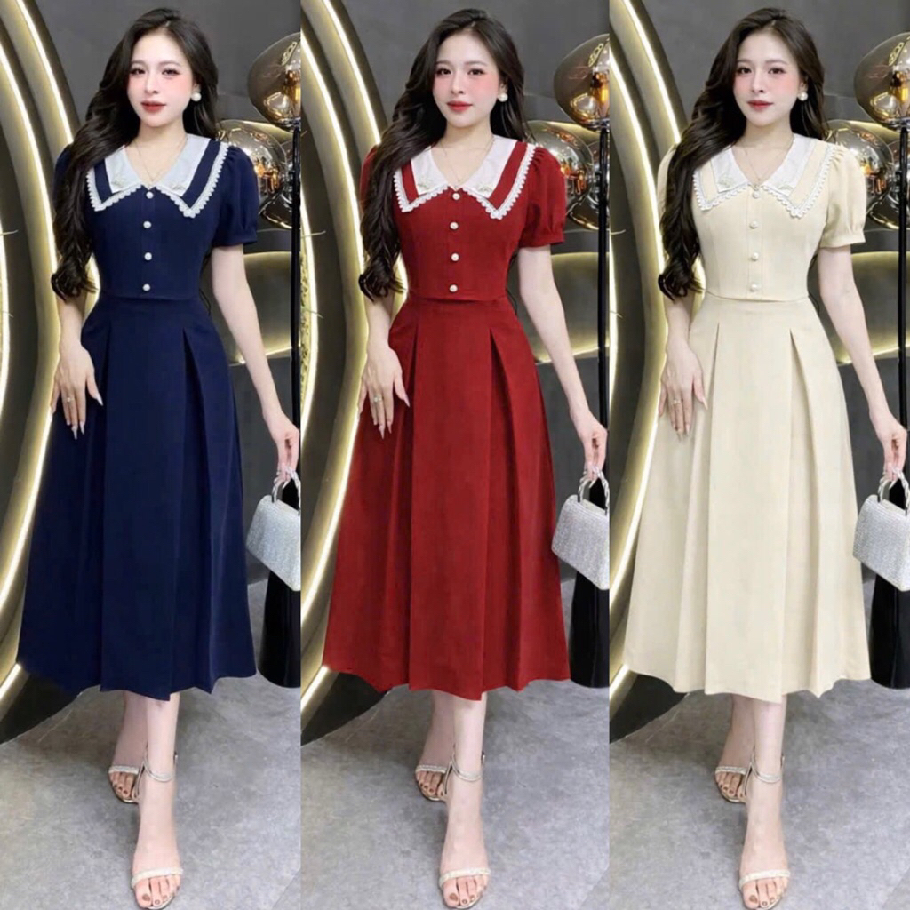 🍒Đầm công sở váy xoè cổ sen cách điệu MLXL2XL