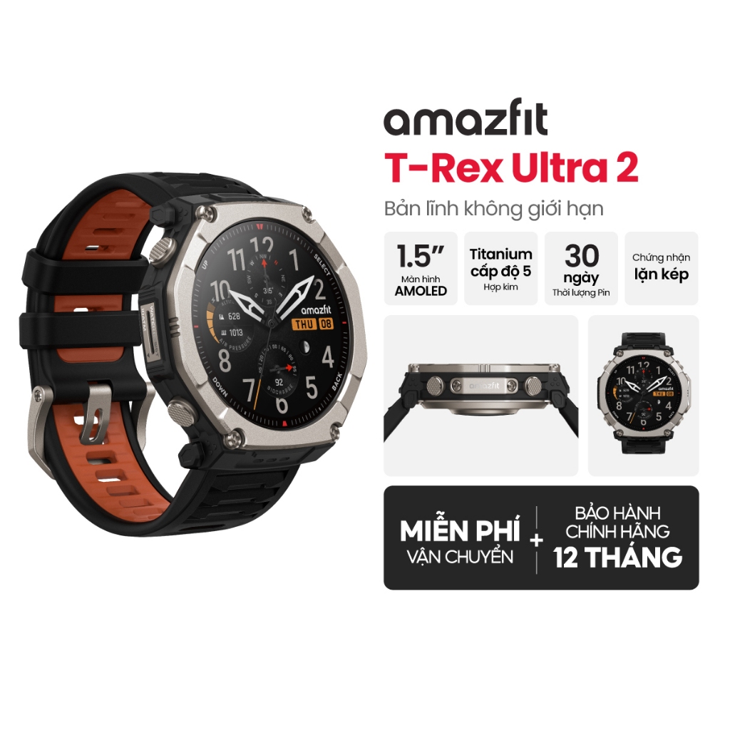 Đồng hồ thông minh Amazfit T-Rex Ultra 2 | Lưng Titanium | Voice Memo | Grade Adjusted Pace- Hàng chính hãng - BH 12th | BigBuy360 - bigbuy360.vn