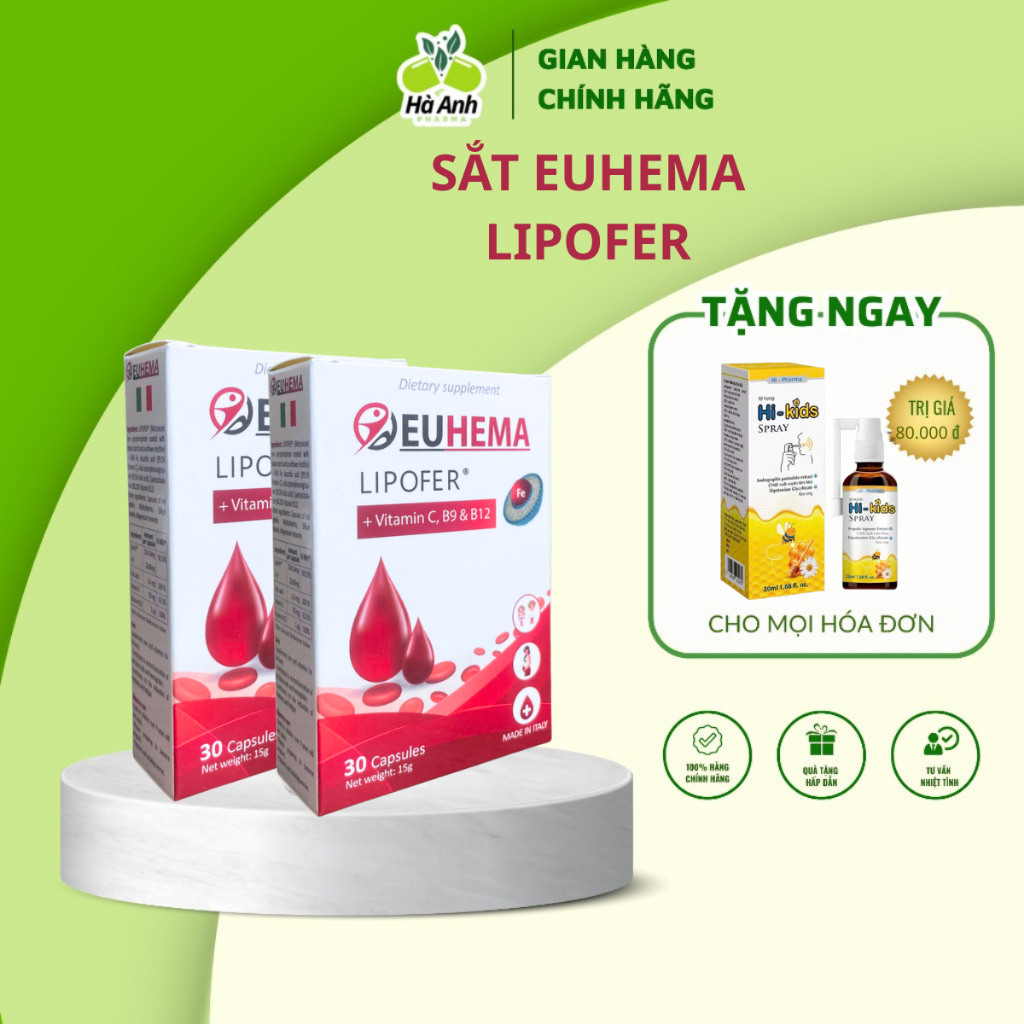 EUHEMA Sắt Lipofer Mới  Nhập Khẩu Ý Bổ Sung Sắt, Vitamin C B9 B12 Cho Bà Bầu, Phụ Nữ Mang Thai, Thiế