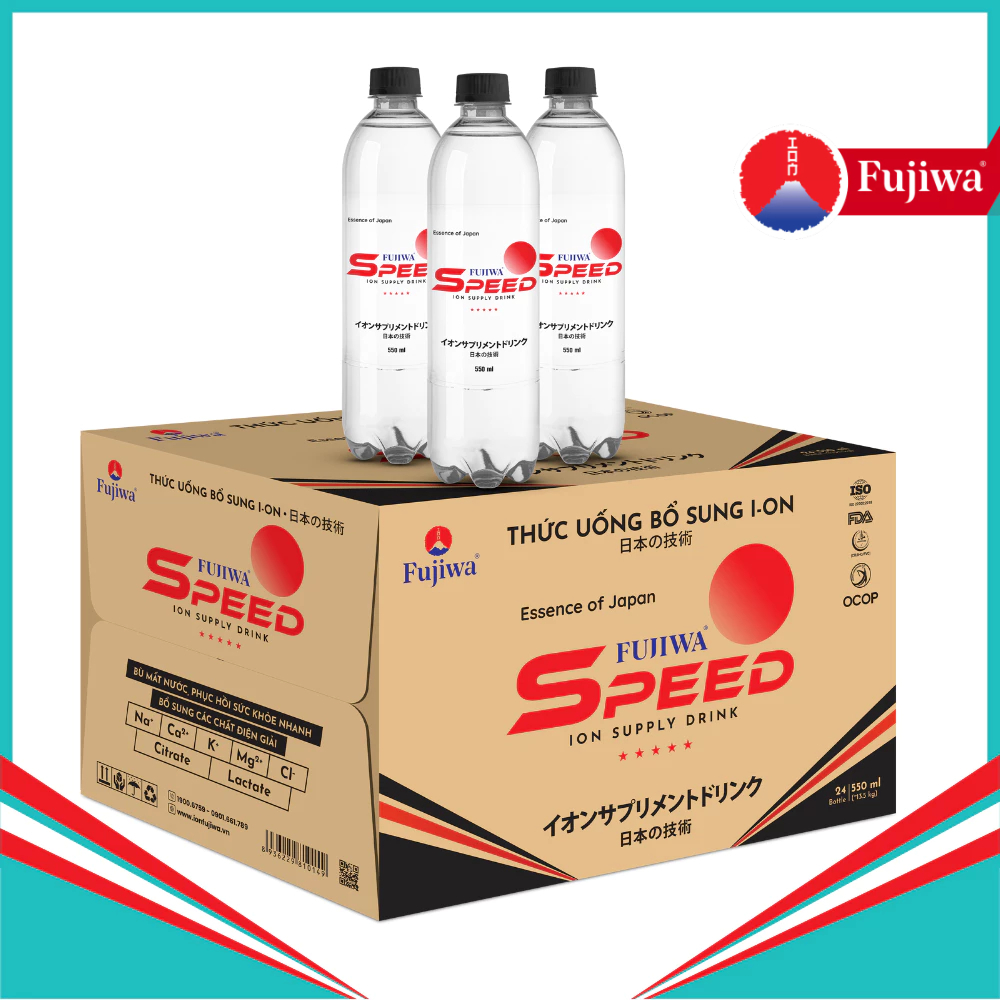 Thùng 24 Chai Fujiwa Speed 550ml - Nước uống bổ sung ion bù điện giải, bù khoáng dành cho người tập 