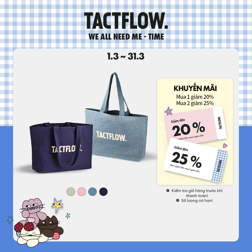 Túi vải TACTFLOW Daily tote bag large TFF110 100% Cottlon kích thước 47*13*36cm - Nhiều màu