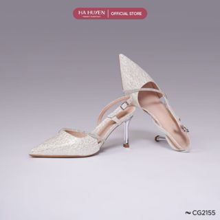Giày cao gót nữ HÀ HUYỀN mũi nhọn khoét eo quai quấn đá vắt lệch gót nhọn 9cm - CG2155