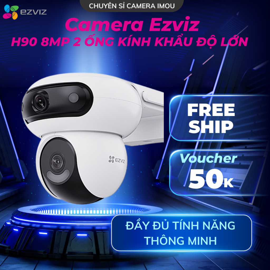 Camera Ezviz H90 Dual Lens 2K+ (4MP+4MP), Hồng Ngoại 30m, Đàm Thoại 2 Chiều, Đèn Còi Báo Động, Bảo h