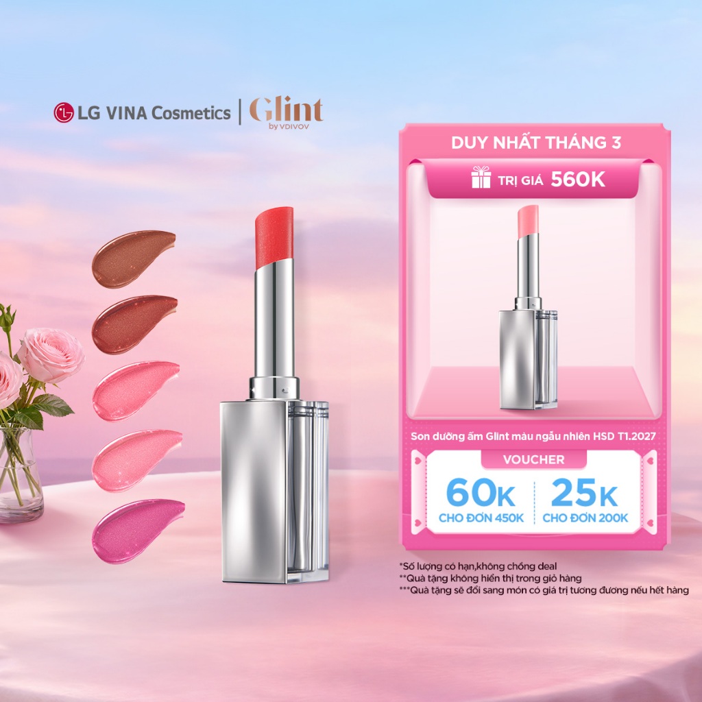 [LG Makeup VN] Son dưỡng môi có màu Glint 3g nguồn gốc thực vật, dưỡng ẩm tạo hiệu ứng căng bóng