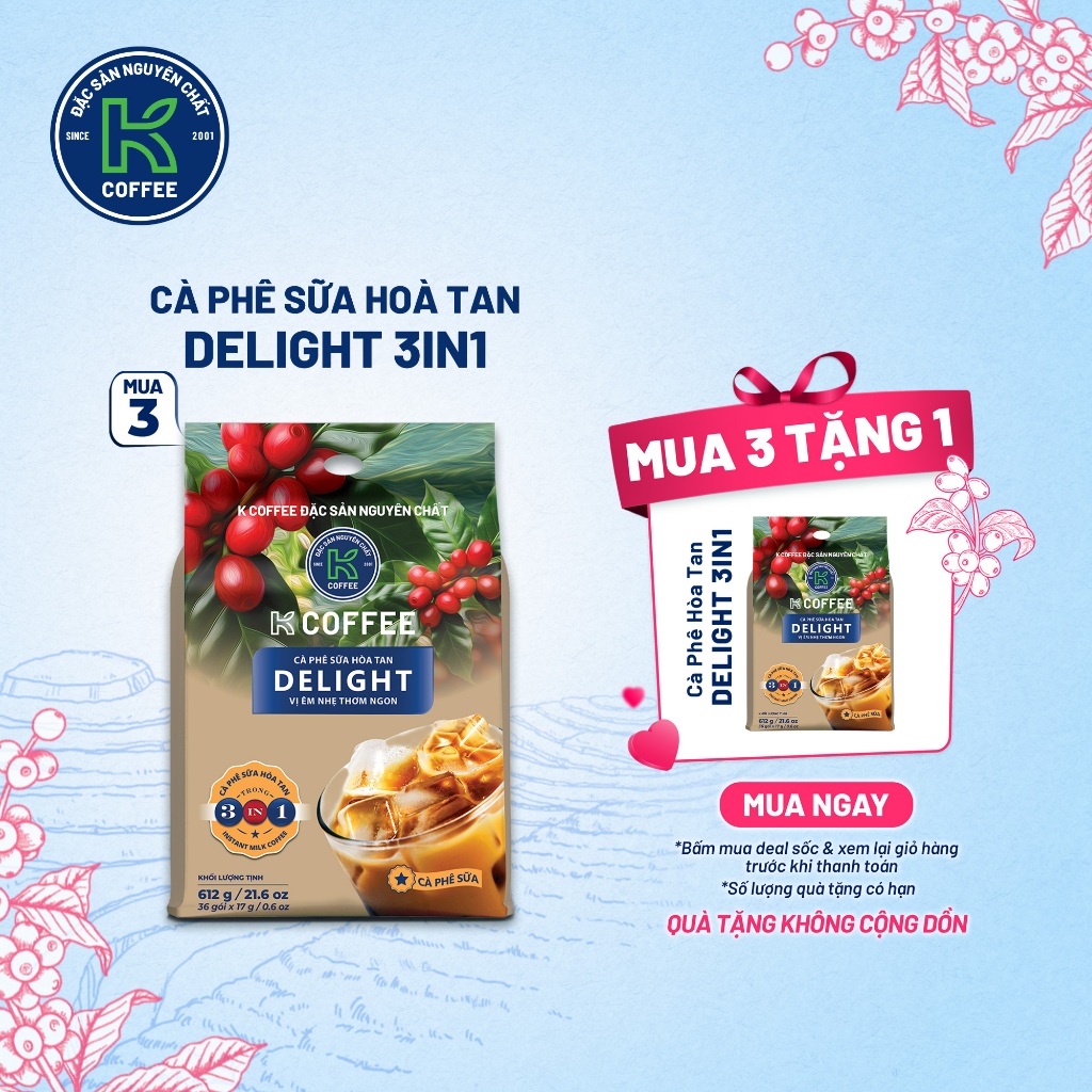 Cà Phê Sữa Hòa Tan K Delight 3in1 612G Thơm Ngon Đậm Vị Thương Hiệu K COFFEE