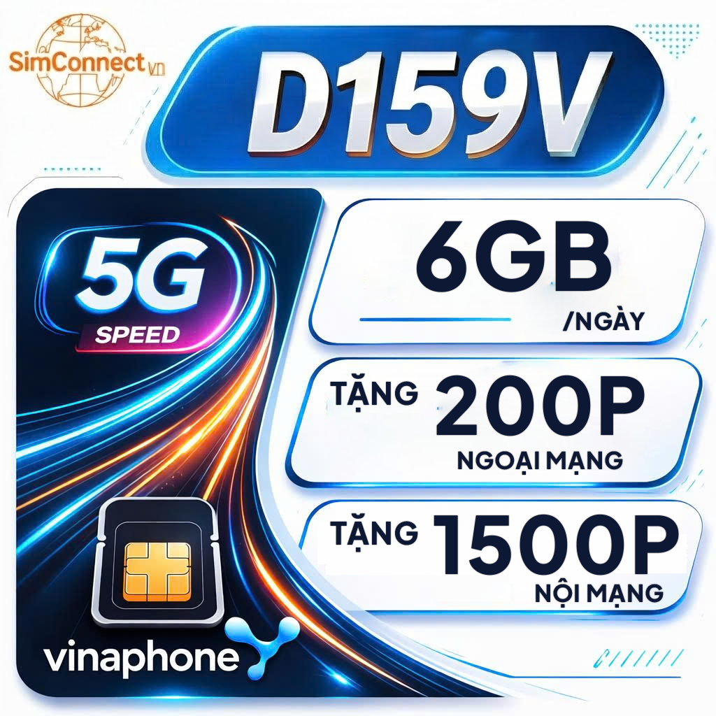 SIM VinaPhone Gói D159V 6GB Ngày 1500 Phút Nội Mạng 200 Phút Ngoại Mạng SIM Mới