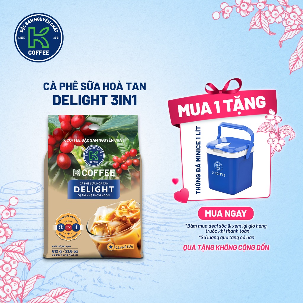Cà Phê Sữa Hòa Tan K Delight 3in1 (Túi 36 gói x 17g) Thương Hiệu K Coffee