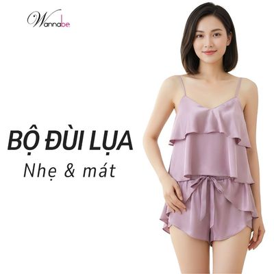 Đồ bộ mặc nhà WANNABE bộ đùi nữ quần đắp bèo phối áo 2 dây crop-top bèo tầng hack dáng che ti BSS05