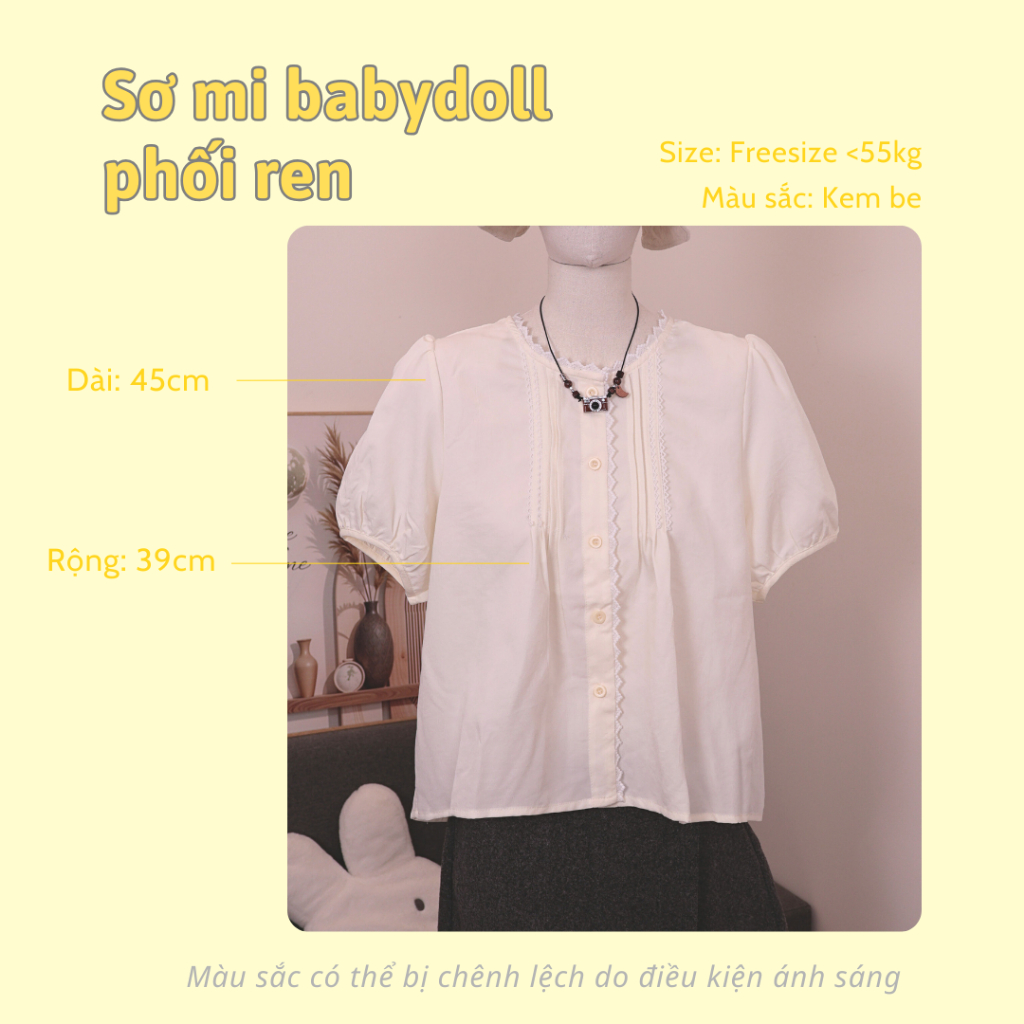 Áo sơ mi nữ YUMMY tay phồng form babydoll tiểu thư, Áo kiểu trắng phối bèo nhẹ nhàng basic - A12 | BigBuy360 - bigbuy360.vn