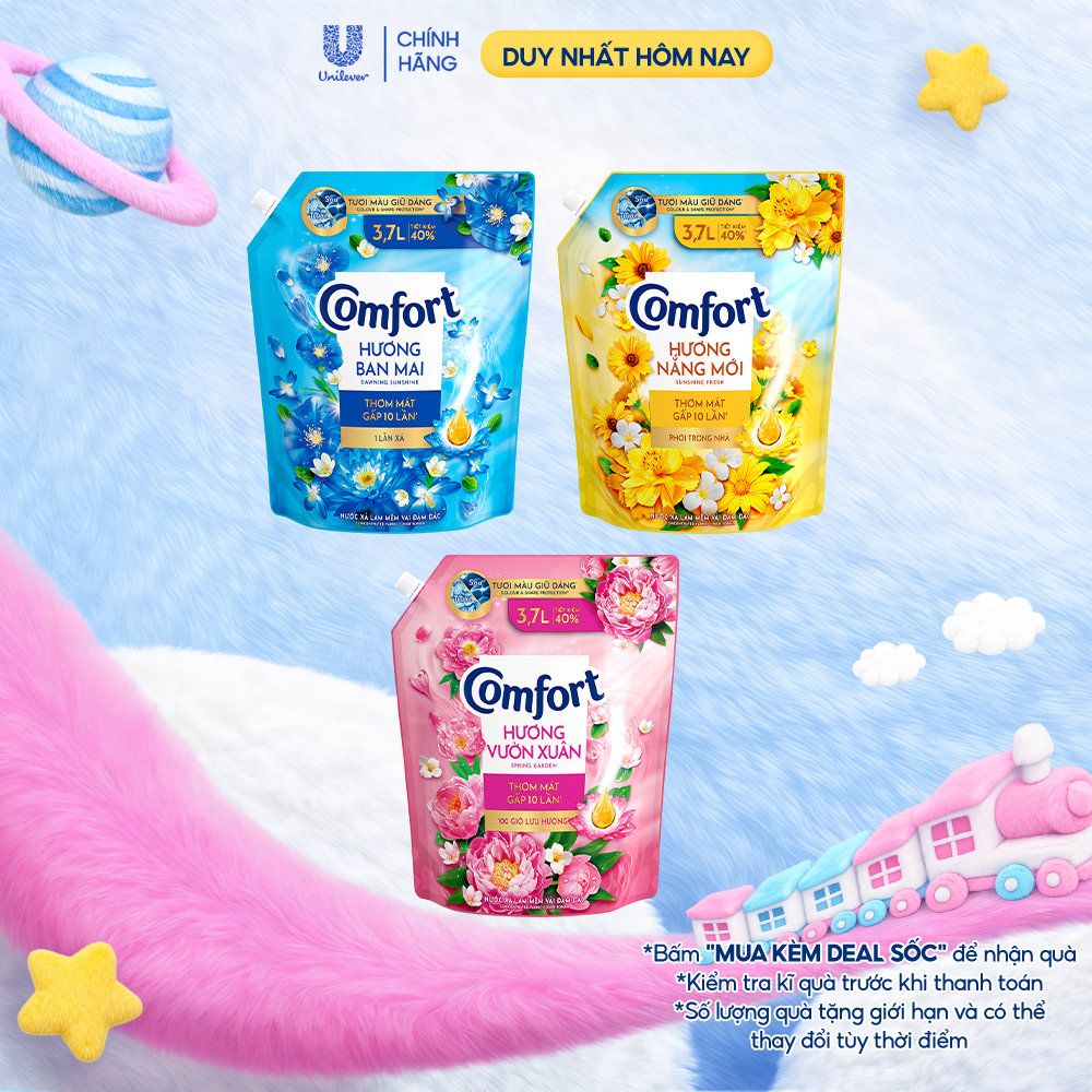 Nước Xả Làm Mềm Vải Comfort Đậm Đặc Một Lần Xả Thơm Mát Suốt Ngày Dài túi 3.7L