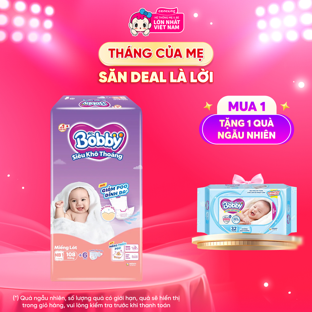 Miếng lót Bobby fresh Newborn 1 ( Dưới 5 kg, 108 miếng) - concung