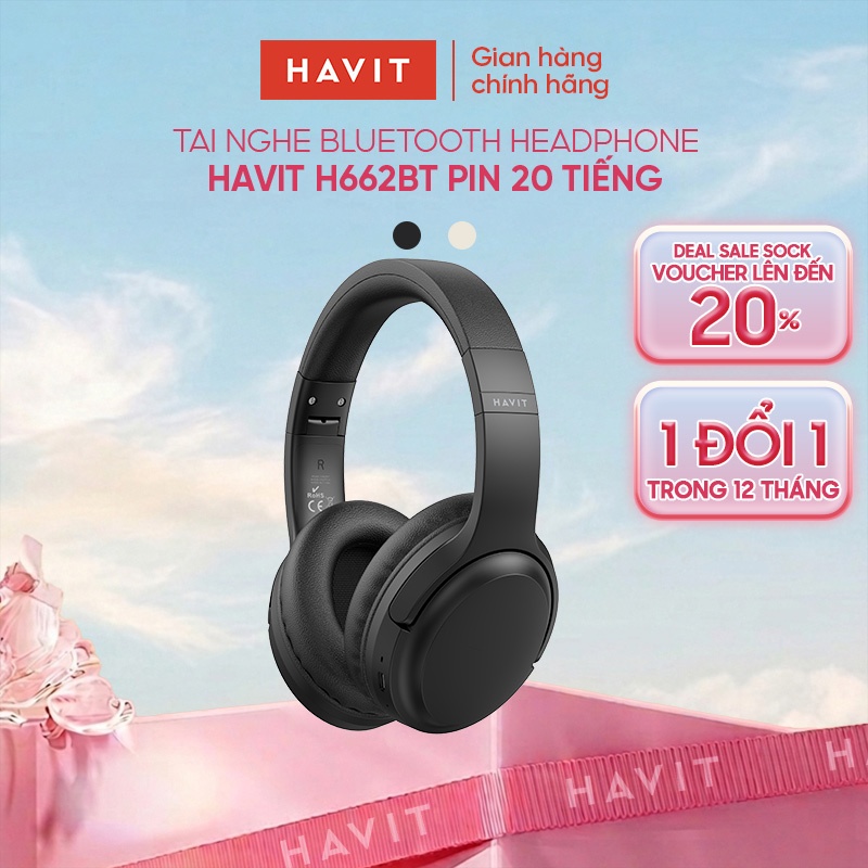 Tai nghe Bluetooth Headphone Havit H662BT Pin 20 tiếng | Kiểu Dáng Basic | BT 5.3