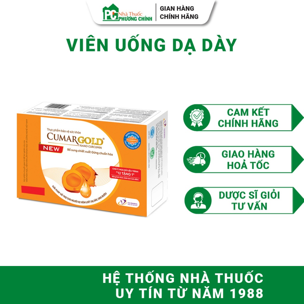Viên Uống Dạ Dày CumarGold New Từ Nghệ - Hỗ Trợ Giảm Viêm Loét Dạ Dày, Tá Tràng 30 Viên/Hộp