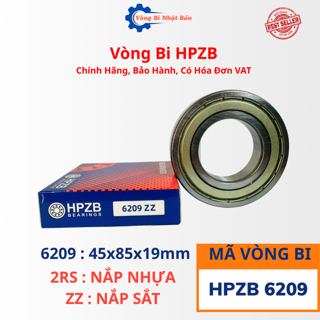 | HÀNG CHÍNH HÃNG | Vòng bi HPZB 6209 [ZZ/2RS] Nắp Sắt/Nhựa-Bạc Đạn 6209 CÓ HÓA ĐƠN VAT