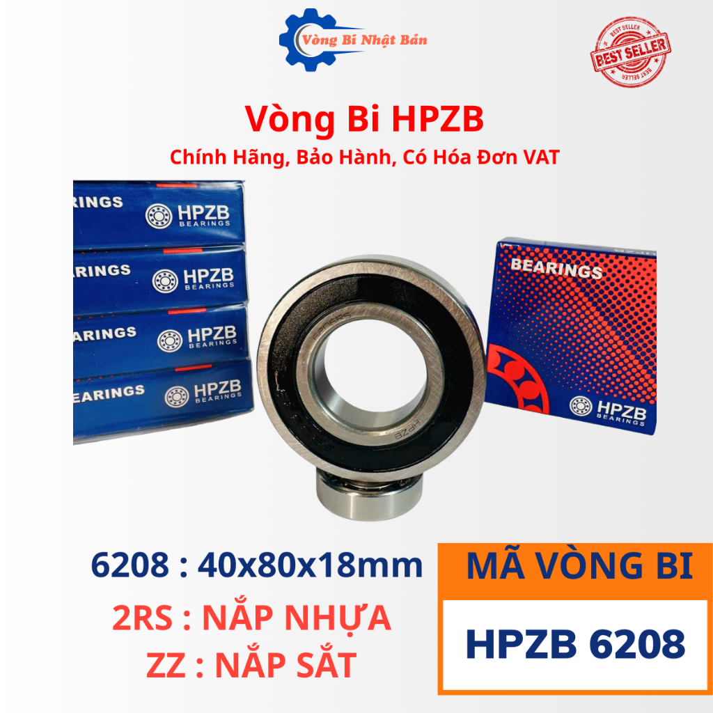 | HÀNG CHÍNH HÃNG | Vòng bi HPZB 6208 [ZZ/2RS] Nắp Sắt/Nhựa-Bạc Đạn 6208 CÓ HÓA ĐƠN VAT