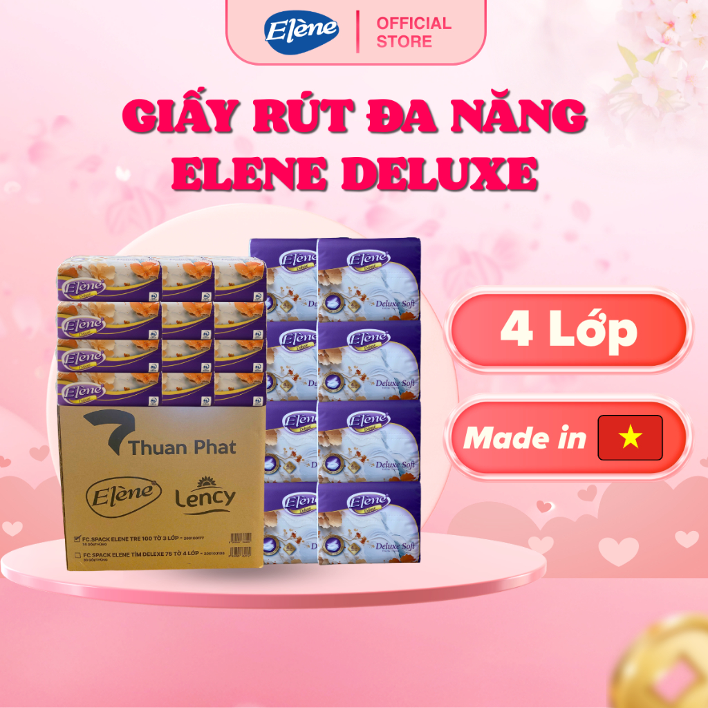Thùng 30 Gói Giấy Rút Đa Năng Elene Deluxe 4 Lớp Cao Cấp, Mềm Mịn, An Toàn