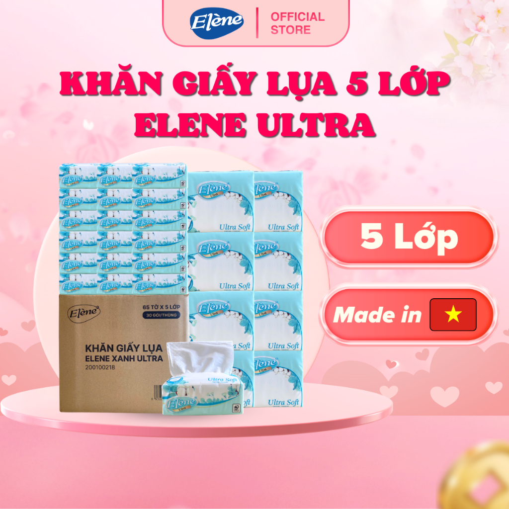 Khăn Giấy Lụa 5 Lớp Rút Elene Ultra Cao Cấp, Mềm Mịn, An Toàn (COMBO 16/30/60)